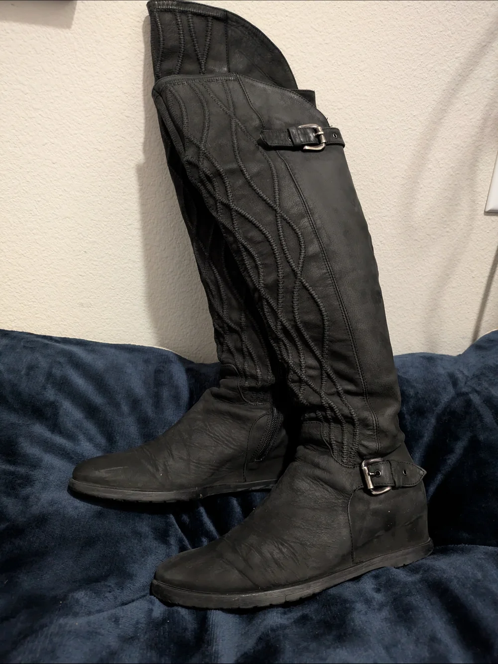 Women's Over-the-Knee Black Riding Boots with Buckle Detail